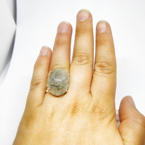 Imagen 3 de 3 de Anillo Cuarzo Turmalinado Regulable Baño De Plata