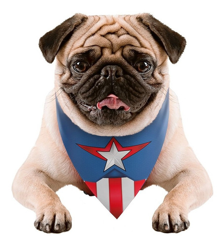 Bandana - Lenço Capitão América - Cachorro Pequeno - P P - P
