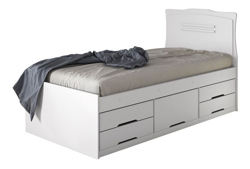 Imagem 2 de 4 de Cama Solteiro Júlia Com 5 Gavetas - Branca