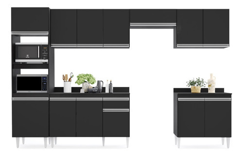 Cozinha Modulada 6 Módulos Composição 8 Preto - Lumil Móveis