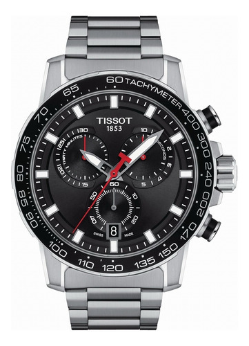 Reloj Pulsera Tissot T-sport Supersport Chrono Supersport Chrono De Cuerpo Color Gris, Analógico, Para Hombre, Fondo Negro, Con Correa De Acero Inoxidable Color Gris, Agujas Color Gris, Blanco Y Rojo,