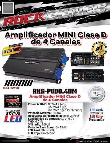 Mini Amplificador Full-Range 4 Canales Rock Series RKS-P800.4DM 880 Watts  Clase D