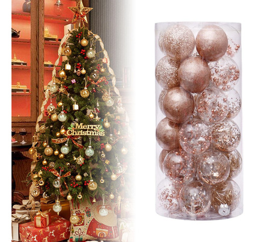 24 Uds. De Adornos De Bolas De Navidad, Dorado Champagne