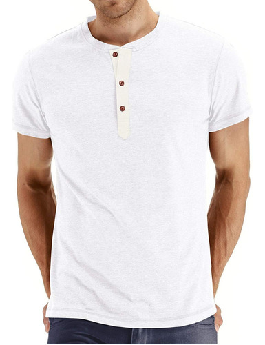 Playera Casual Manga Corta Algodón Cuello Henley Para Hombre