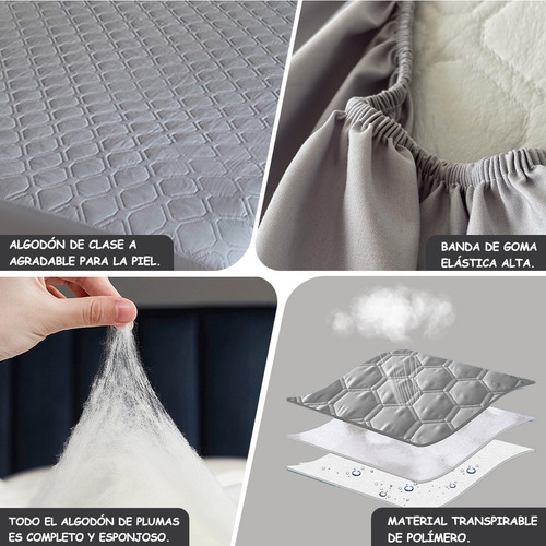 Funda De Colchón Tamaño Queen 100 % Impermeable De 200 X 150 Gris Matrimonial