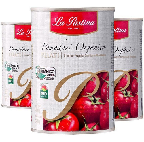 Kit 3 Unidades Tomate Pelado Orgânico La Pastina 400g