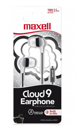 Auriculares Manos Libres In Ear Maxell Cloud9 Cable Ficha 90 Grados Microfono Mic Jack 3.5