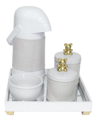 Kit Higiene Bebê Térmica Porcelanas Completo Ursinho Dourado
