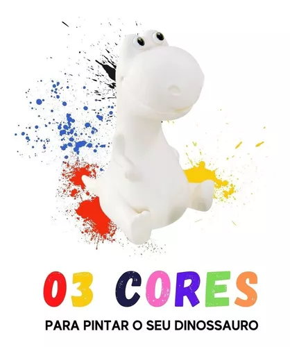 Dinossauro para Pintar / Cofrinho Baby Rex - Kit 3 Cores Tinta
