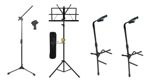 Pedestal Microfone+cachimbo+ Estante Partitura+ Suporte Chão