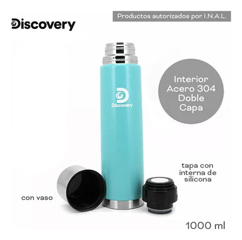 Imagen 3 de 10 de Termo Acero Inoxidable Camping 1 Litro Discovery Tapa Botón