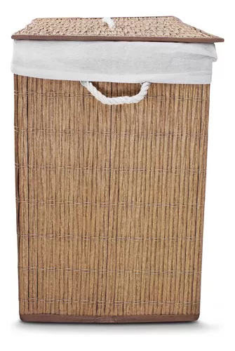 3x Cestos Ropa Sucia Rectangular con 2 Compartimentos, Cubo Colada, Canasta  con Tapa, Bambú, 95 L