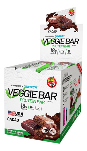 Veggie Low Carb Protein Bar 10 Unidades Veganas - Gentech