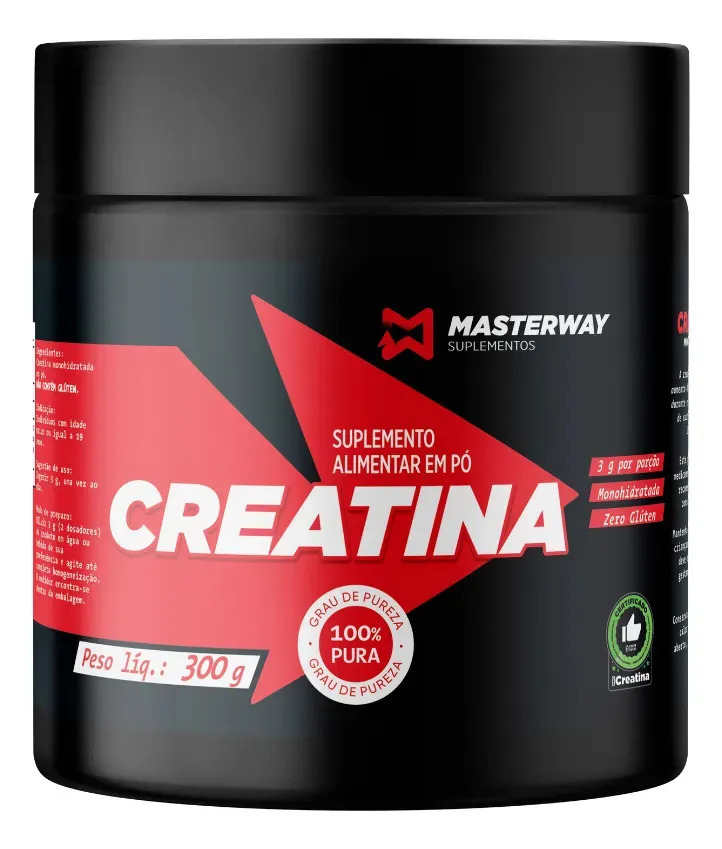 Suplemento em pó Masterway Suplementos 100% Puro Creatina Monohidrato de sabor natural em pote de 300g