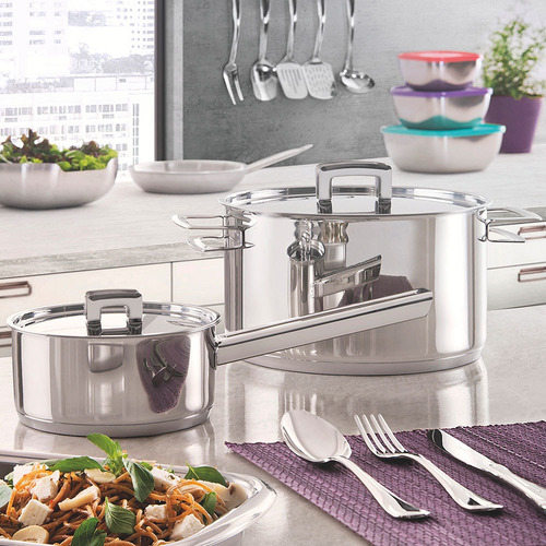 Olla 24cm Tramontina Triple Fondo Brava Alta 7,7 Lts Acero Color Acero inox