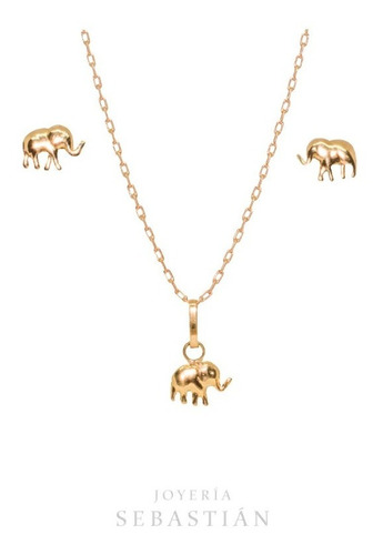 Conjunto Cadena Colgante Aros Oro 18k Elefantes