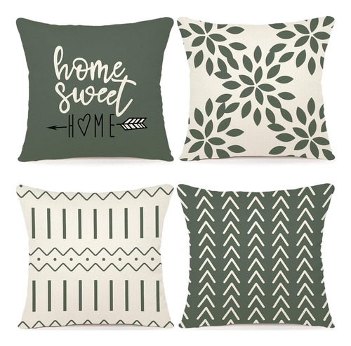 4Pcs Fundas De Cojín De 45x45cm, Funda de Almohada De Sofá Moderno Geométricas,Impresión De Doble Cara,Color Verde