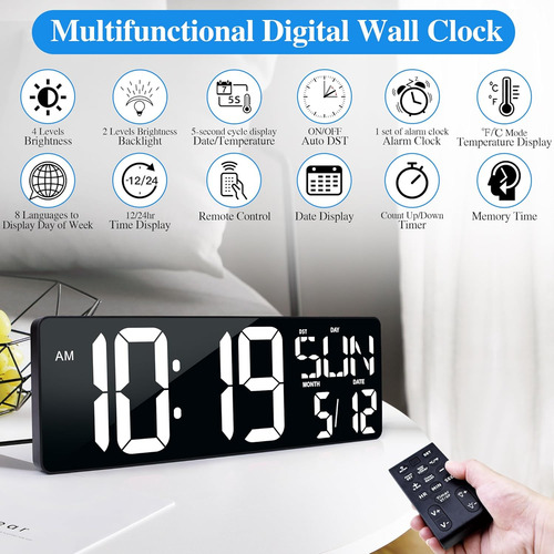 Reloj De Pared Digital Grande Control Remoto 17.2 Led ...