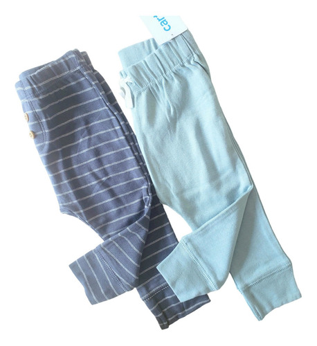 Pack De 2 Pantalones Nene Bebe Carters Celeste Gris Algodón 