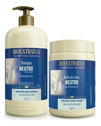 Kit Neutro Shampoo 1 Litro + Banho De Creme 1kg Bio Extratus