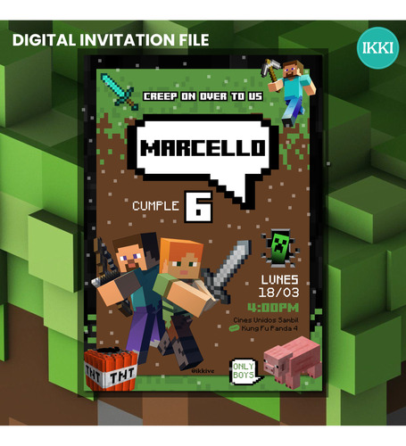 Invitación Digital De Minecraft Personalizada