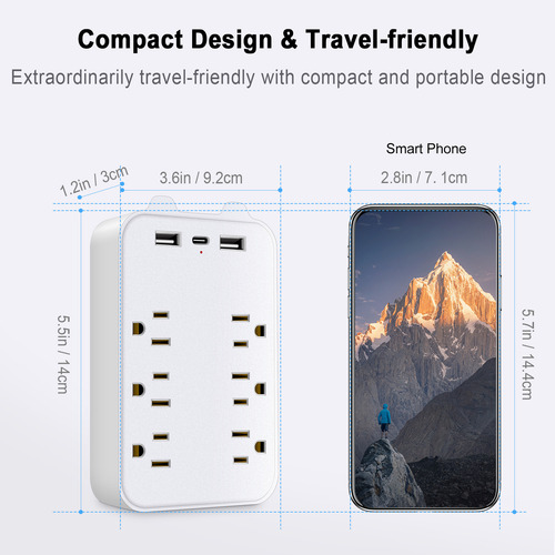 Socket Multi 6-outlet Outlets Adapter Travel Wall Office