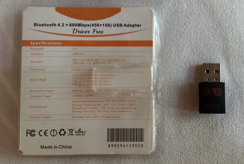 Adaptador Usb 2.0, Wifi 5 Y Bluetooth 4.2. Tarjeta De Red. (Usado)