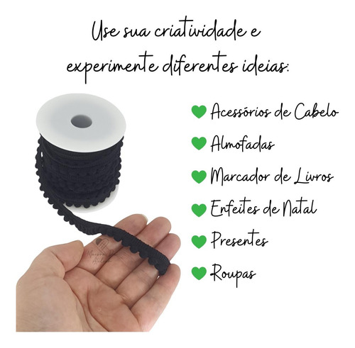 Fita Pompom Passamanaria Grelot Artesanato 12mm Preta 10m