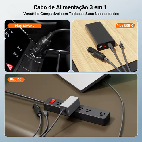 Kit Suporte Starlink Mini Com Ventosas Reforçadas + Cabo Veicular 3 Em 1 3m Usb-c 12v 24v Para Carro Caminhão Trailer Viagem Estável Motorhome Alta Fixação Cabo Starlink Gen4 Athenix