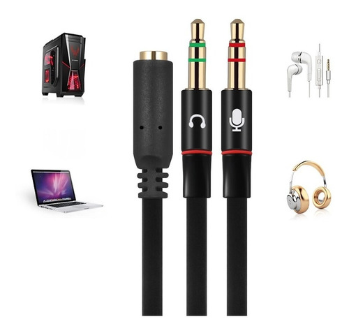 Imagem 1 de 6 de Cabo Adaptador P3 (p2 Combo) P/ Fone E Microfone Headset