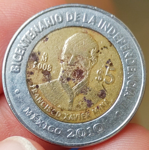 Moneda $5 Bicentenario De La Indep.; Francisco Xavier Mina