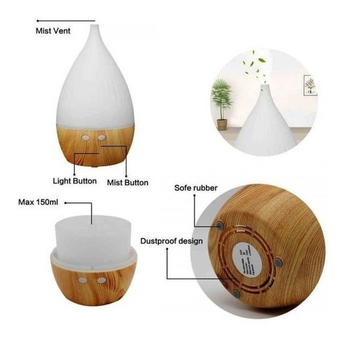 Imagen 3 de 6 de Humidificador Difusor Gota Ultrasónico Aceites Led