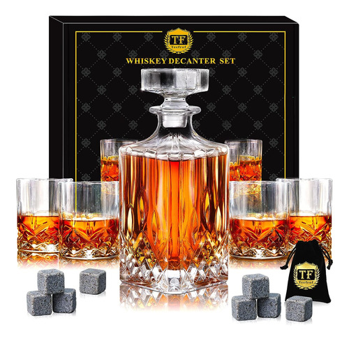 Juego De Decantadores De Whisky Con 4 Vasos Y 8 Piedras