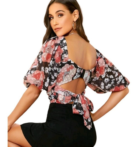 Blusa Para Dama Crop Top Manga 3/4 Elegante Moda