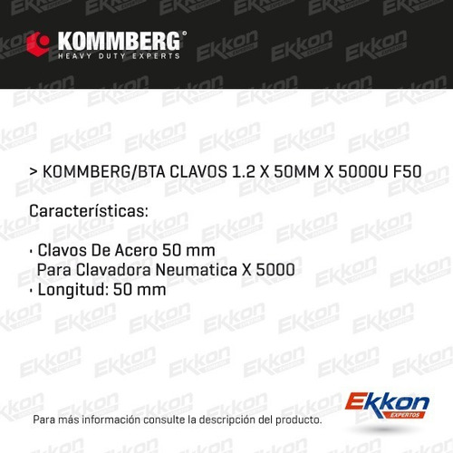 Imagen 2 de 8 de Clavos Acero 50 Mm F 50 Clavadora Neumatica 5000 Un Kommberg
