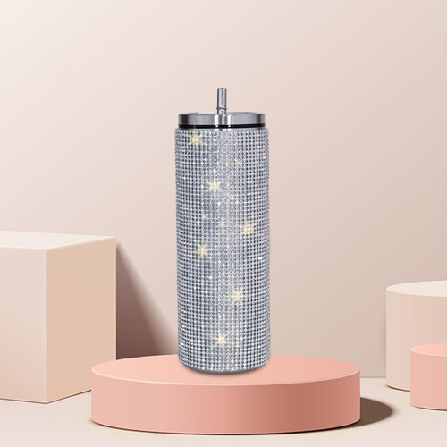 Vasos De Botella De Agua Con Brillo De Diamantes De Plata