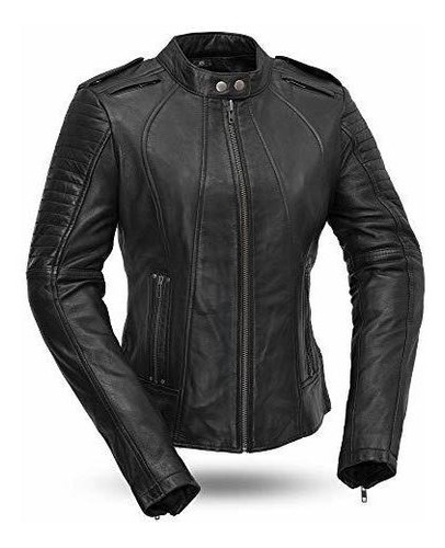 First Mfg Co. - Biker - Chaqueta De Moto De Cuero Para Mujer