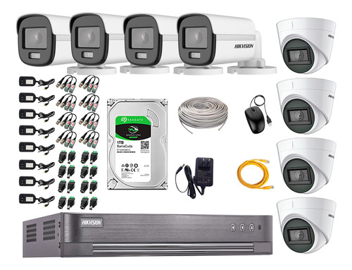 Cámaras Seguridad Kit 8 Hikvision 1080p Colorvu Noche Color