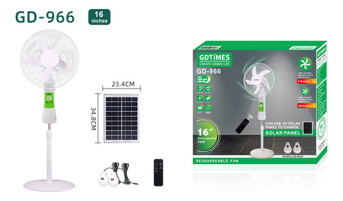 Ventilador Solar Silencioso Recargable Con Luz Led Y Control Remoto 9 Velocidades Ajustables, Giratorio, Temporizador -para Oficina Hogar Y Camping
