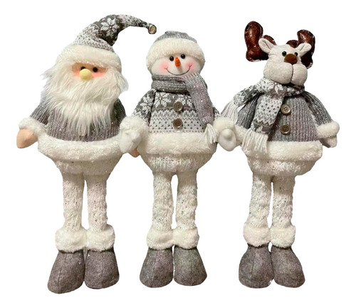 3 Monos Patas Larga Pascuero Reno Mono Nieve Muñecos Navidad Color Gris Premium