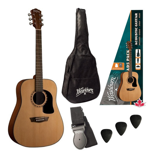 Kit Violão Folk Washburn + Bag + Correia E Palhetas Ad5pack