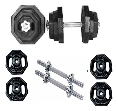 Discos Pesas + Manubrios  Cromados Hexagonal Set Pack 32kg