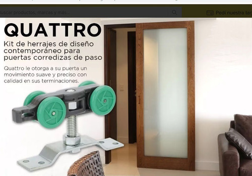 Imagen 6 de 6 de Kit Herrajes Quattro Roma X 2 Mts Puerta Completo Corrediza