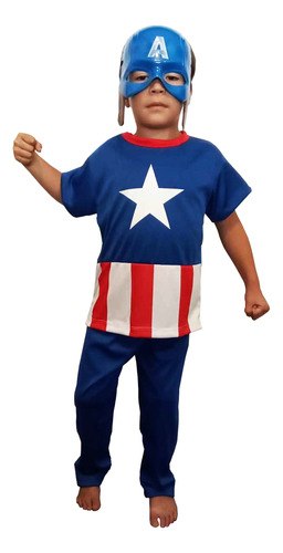 Disfraz Niños Capitan America + Mascara Plástico T 6 Al 12