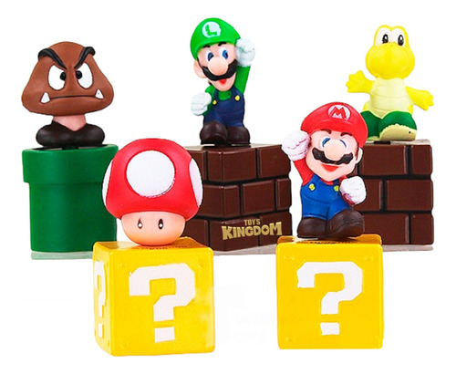 Mario Bros Figuras Sobre Cubos Bloques Coleccion X 5 Muñecos