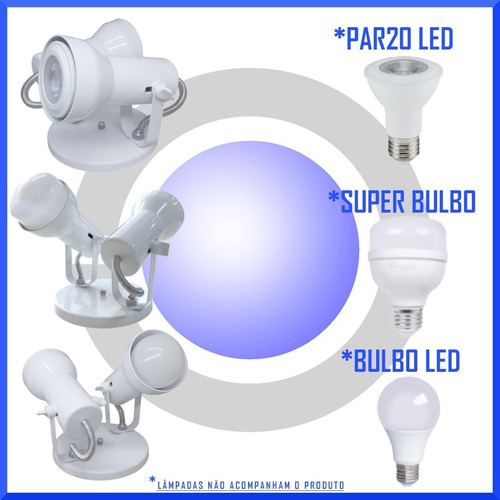 Imagem 2 de 7 de Spot De Luz Duplo Sobrepor Pt 2 Lampadas Par20 Bulbo - Soft