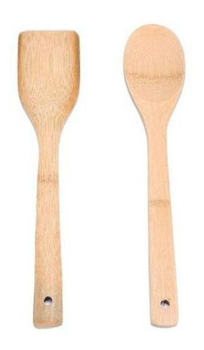 Set X2 Utensillos De Bamboo Madera Cuchara Y Espatula