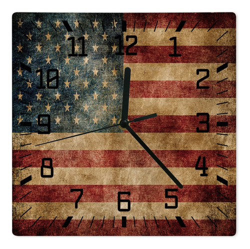 Reloj De Pared De Madera Con Bandera Americana 25 X 25 Cm