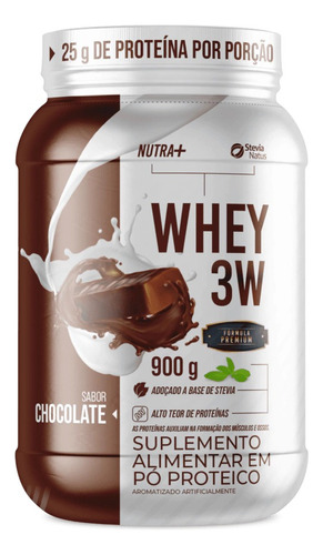 Whey Protein 3w Nutra+ Stevia Natus Sabor Chocolate 900g