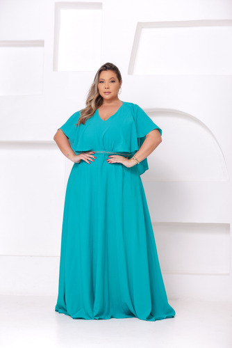 Vestido Plus Size Com Cintinho Strass Na Cintura E Bojo Capa